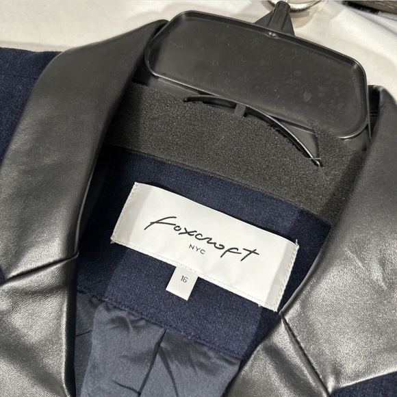 NEW $138 Foxcroft [ 16 ] Wool Faux Leather Trim Two-Button Blazer in Navy‎ - Picture 3 of 15